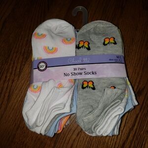 Brand New Charlotte Kids' Rainbow and Butterfly No Show Socks Sz M/L 13-5